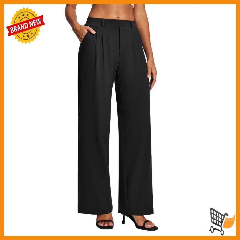 Stretchy Wide Leg Work Pants High Waist Pull On Business Casual